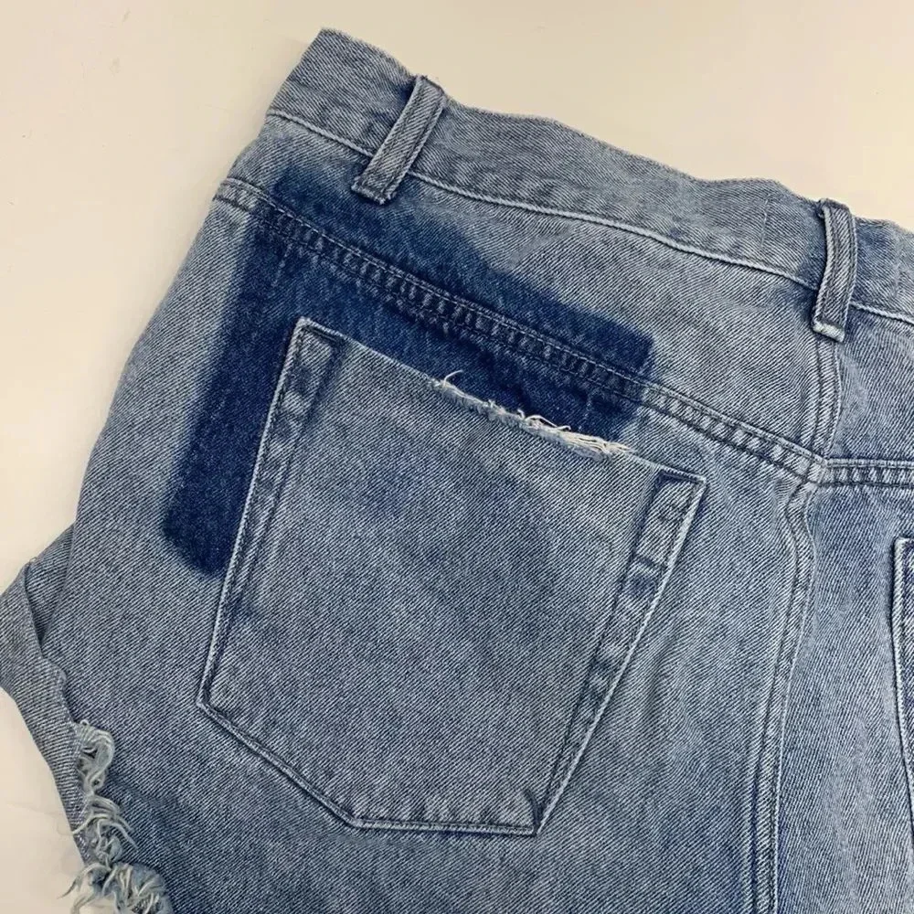 One Teaspoon Bandits Denim Jean Shorts Button Fly Twisted Distressed Blue 28
